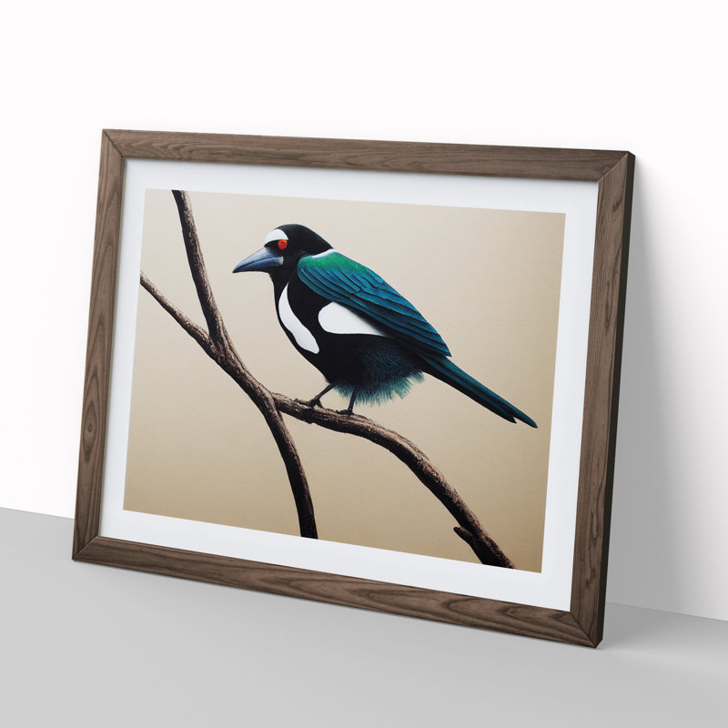 XH1022-7104X Powerful Magpie Bird 1 Piece Single Picture Frame Wall Art, 34cm H x 46cm W x 2cm D, Walnut Framed