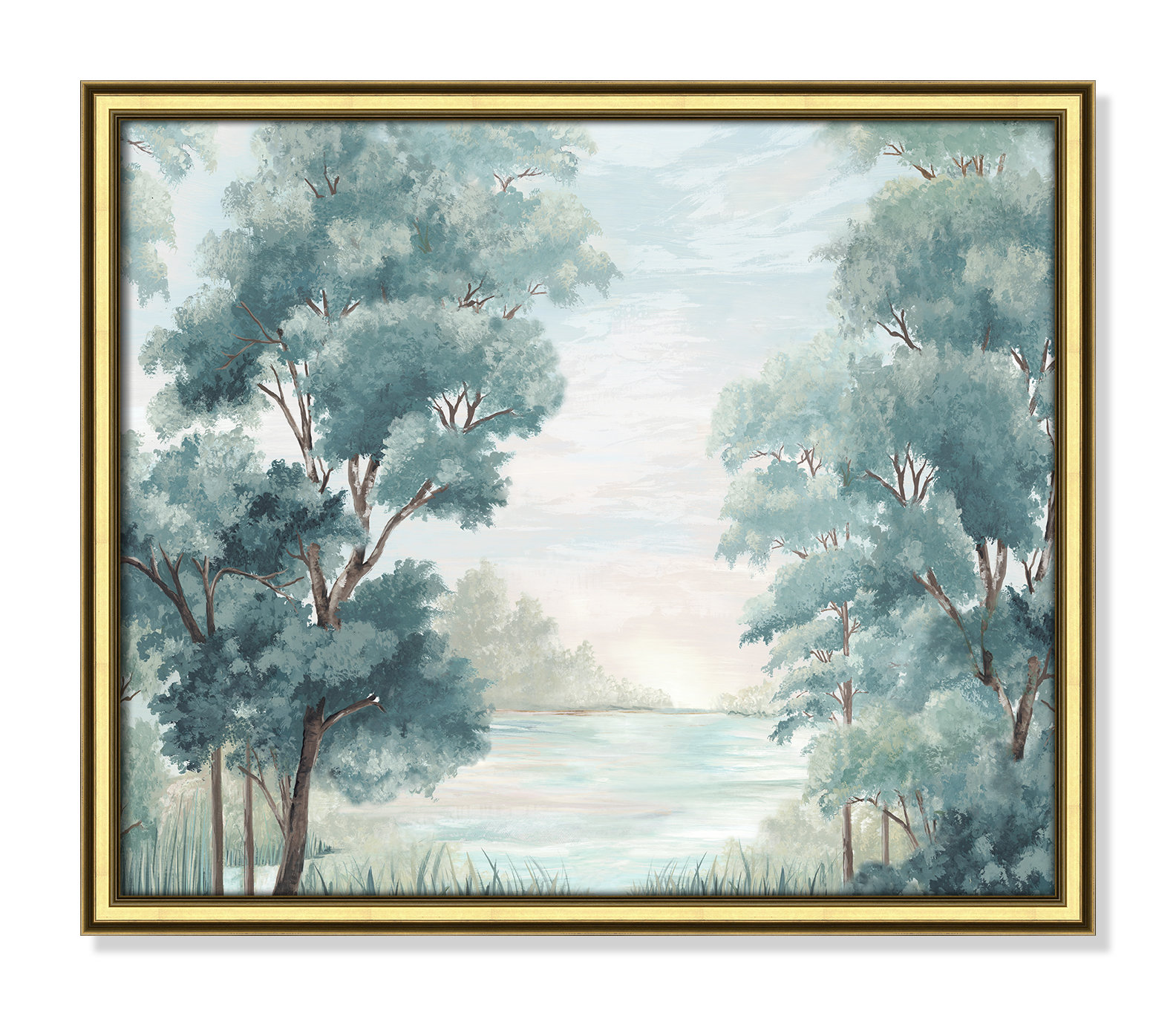 LeeRoy "Calm Forest River" Painting, 17.25" H x 20.25" W x 0.87" D, Gold Framed