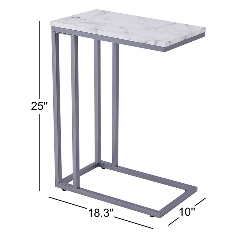Table de bout Delavan, Faux marbre blanc, Gris, 25"H x 18.3"W x 10"D