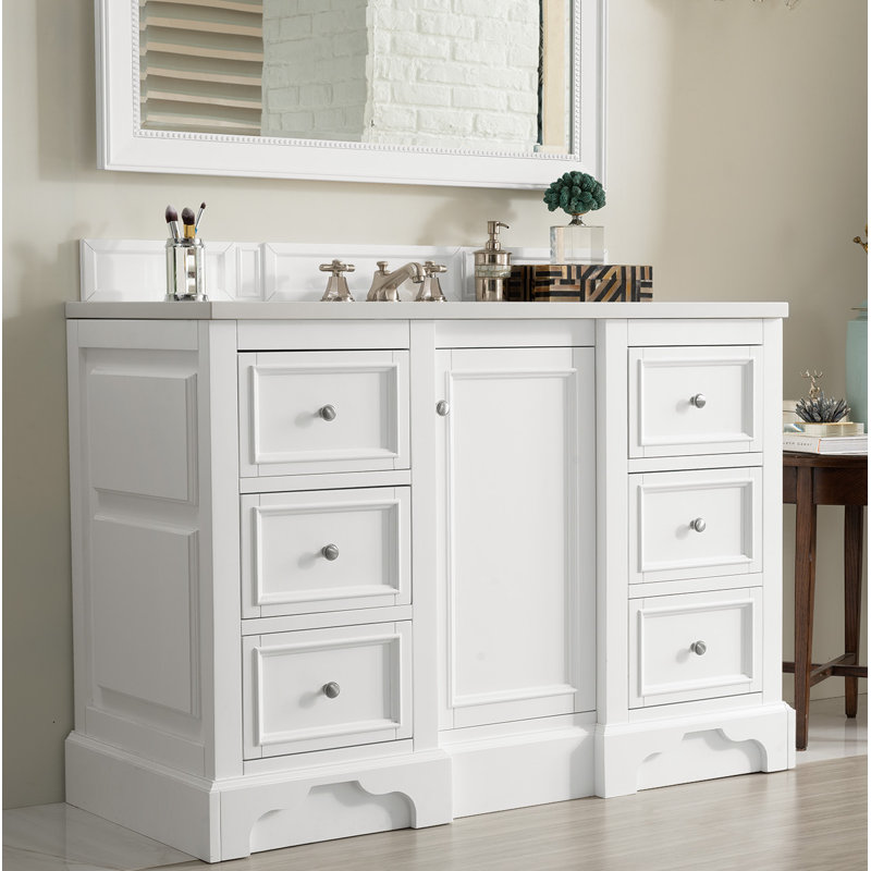 De Soto 48'' W Single Vanity, Bright White, Cala Blue Quartz, 8" Widespread