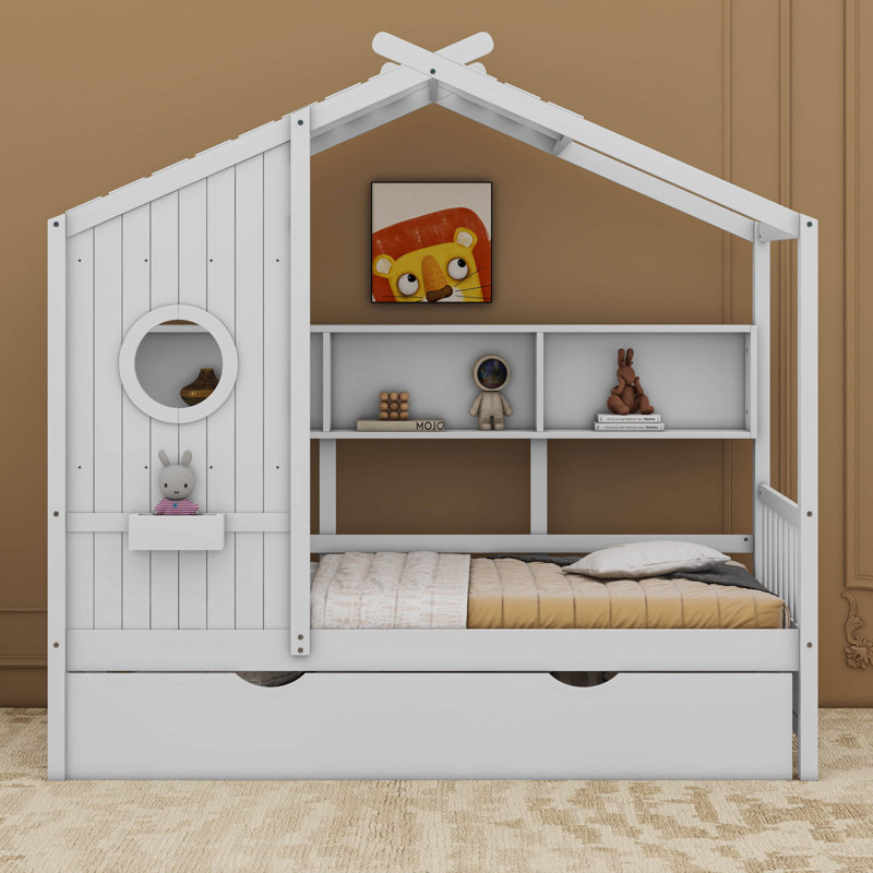 Lit avec lit gigogne et rangement Anallely, Simple, Blanc