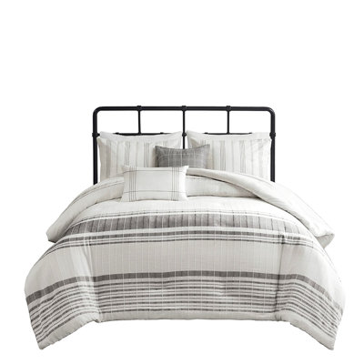 5 Piece Cotton Duvet - White/Grey Woven Stripes Zipper Closure Easy Maintenance No Harmful Substances Steam Chemicals Bedding White With Grey Decorati