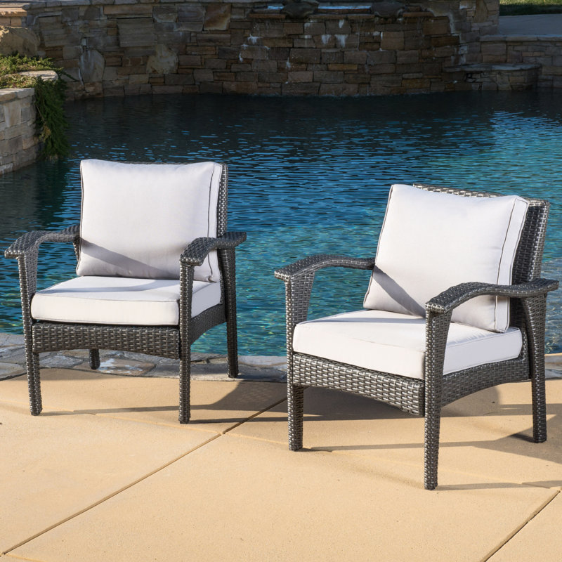 2 Grey Club Chairs - Outdoor Seating + Silver, Pe Iron Waterproof Fabric Seat Chair (2) & Iron, Fabric, Weather-, 27.78In D, 28.14In W, 31.51In H, 24.3Lb Wt