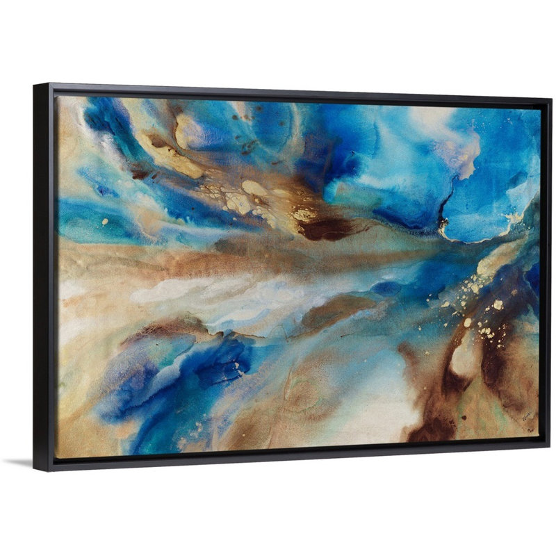 « flowing horizon », peinture sur toile, H 25,7 po x l 37,7 po x P 1,75 po, Cadre flottant noir