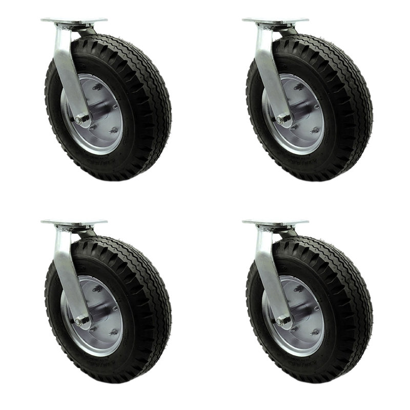 4-Piece Pneumatic Rubber Caster Set