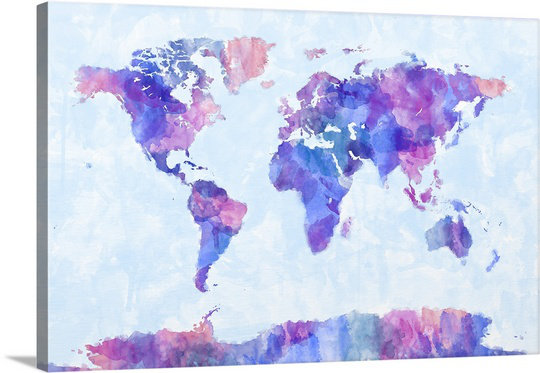 «Francy Paint Map Of The World» par Michael Tompsett, impression, H 32 po x l 48 po x P 1,5 po, Toile