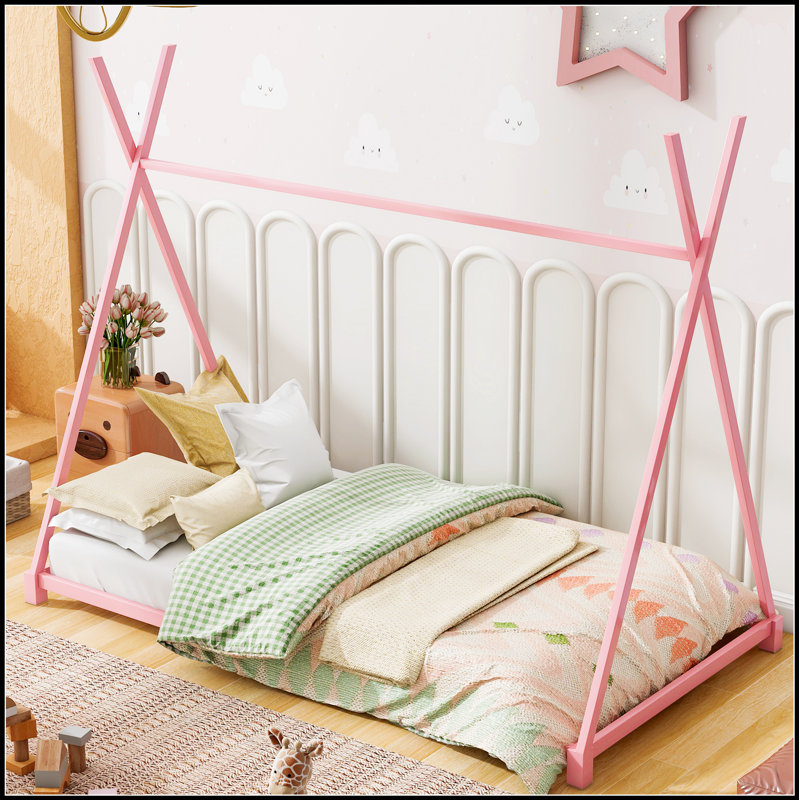 Lit plateforme durable en métal avec structure triangulaire pour une stabilité accrue et un design moderne, Rose