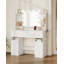 42.5" Large Vanity Desk，Dressing Table with Mirror and LED Light, Power Strip, 4 Drawers, 2 Open Storage Cabinets, and Jewellery Storage for Bedrooms, White