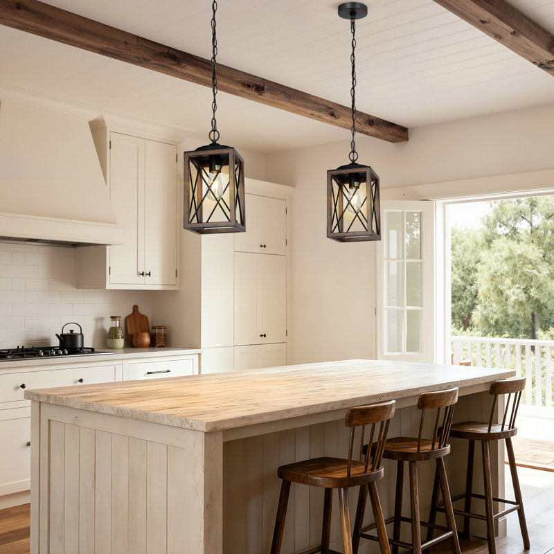 Rustic Farmhouse Pendant Light with Adjustable Chain, Industrial Metal Cage Hanging Lamp for Kitchen, Dining Room, Entryway