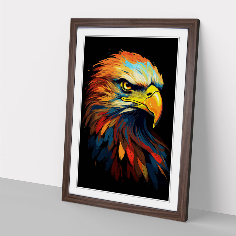 Eagle Minimalism - Single Picture Frame Print on Wood, Walnut Framed, 34cm H x 25cm W