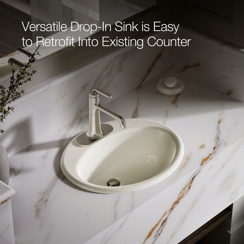 Farmington Metal Oval Drop-In Bathroom Sink with Overflow, Biscuit