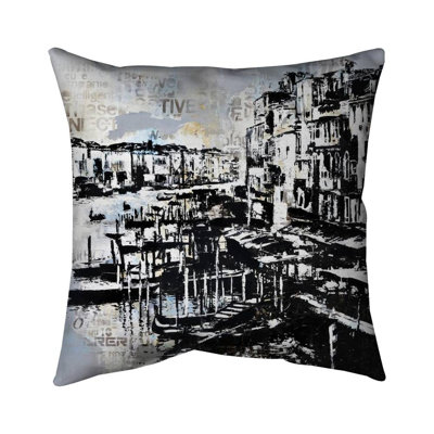 Abstract Venise Port Black Typo Throw Pillow – Poly Twill Throw Pillow with Insert, Double-Sided Print