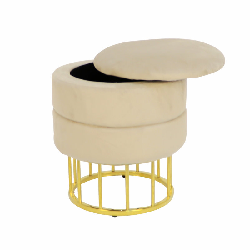 Repose-pieds rembourré Micaiah, Velours beige