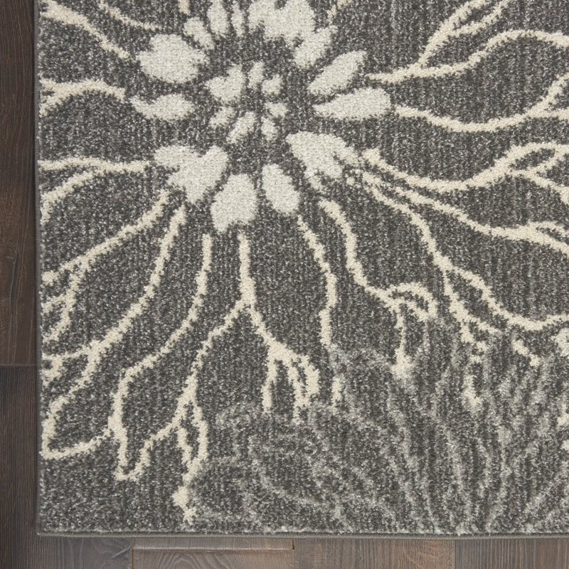 Tapis floral bleu / jaune en polypropylène tissé à la machine, Tapis de couloir 1 pi 10 po x 6 pi