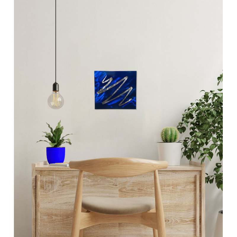 Artisan Handmade Modern Abstract Wall Decor on Metal, Blue