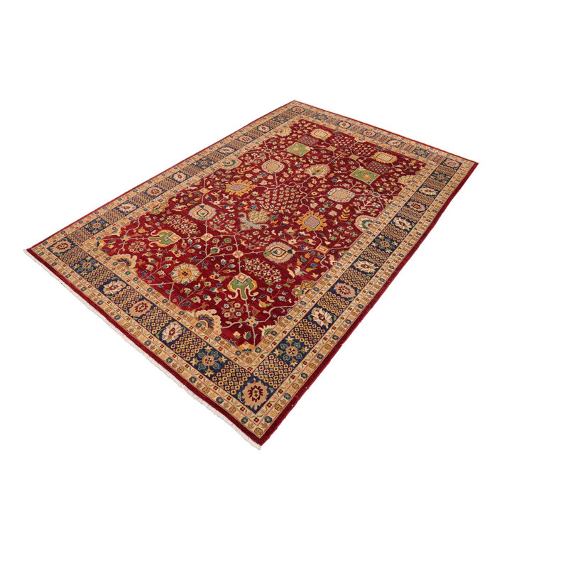Tapis oriental rouge / noir / brun clair en laine noué à la main 10 pi x 14 pi 7 po Oriental