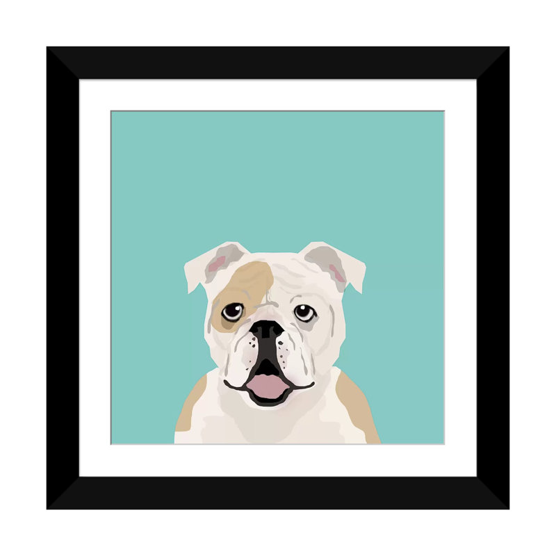Bouledogue anglais, impression sur toile tendue, H 24 po x l 24 po x P 1 po, Papier d'art encadré noir, Blanc