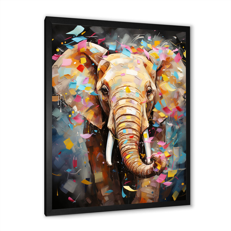 Popart Elephant Dreams - Éléphant, art mural animal, H 44 po x l 34 po x P 1,5 po, Cadre photo noir