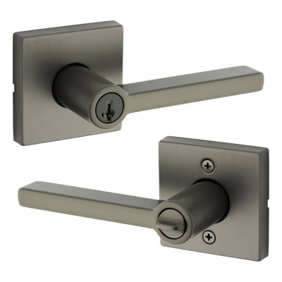 Halifax Square Keyed Entry Door Lever in Gunmetal featuring SmartKey Security