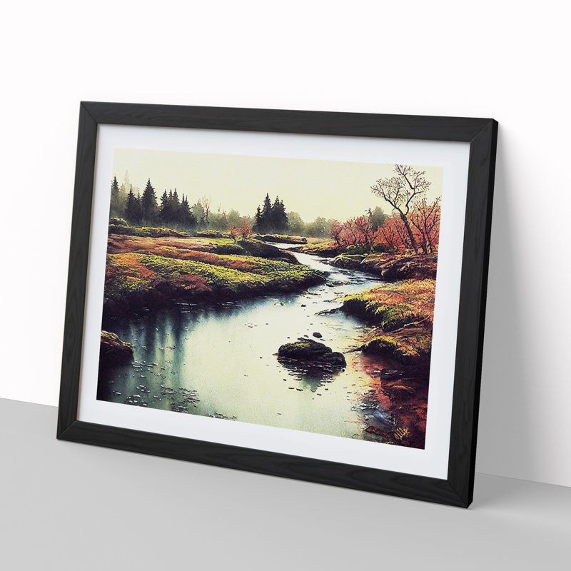 Beautiful Stream - Single Picture Frame Painting, Black Framed, 25cm H x 34cm W x 2cm D