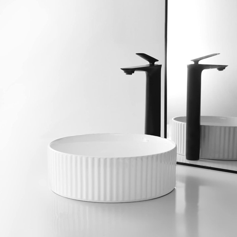 Lavabo vasque rond de 14 po avec bonde escamotable Davivy, lavabo vasque de salle de bain, lavabos de salle de bain au-dessus du comptoir