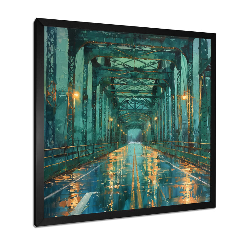 Décoration murale pont vert en acier et jaune Serenity, Toile encadrée noire simple, H 16 po x l 16 po x P 1 po