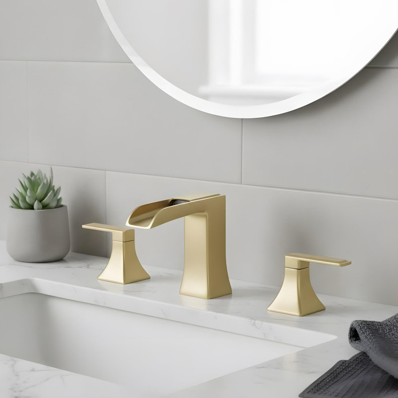 Robinet de lavabo de salle de bain avec bonde escamotable et double poignée levier, Or brossé