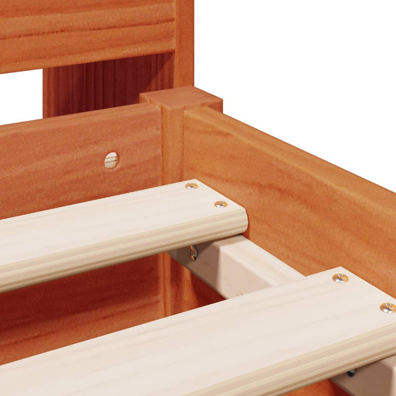 Rouidate Solid Wood Bed, Wax Brown, Double (4'6)