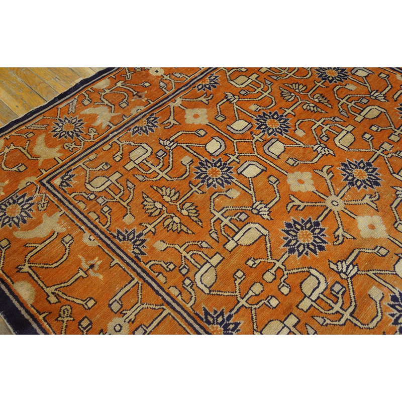 Superb Persimmon Color with Chinoiserie Pattern Antique Chinese Kansu Rug