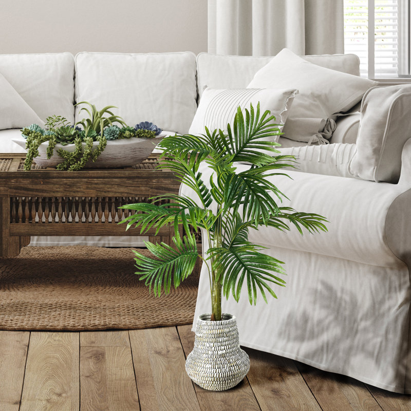 36-Inch Palm in Woven White Basket Urn