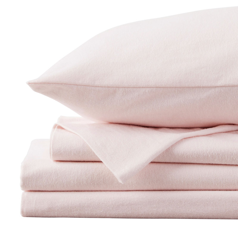 Chalet Flannel Sheet Set, King Sheet Set with Fitted Sheet and 2 Pillowcases, Blush Pink