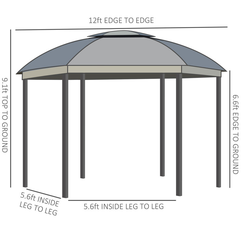 12' x 12' Gray Steel Patio Gazebo with Netting and Curtains