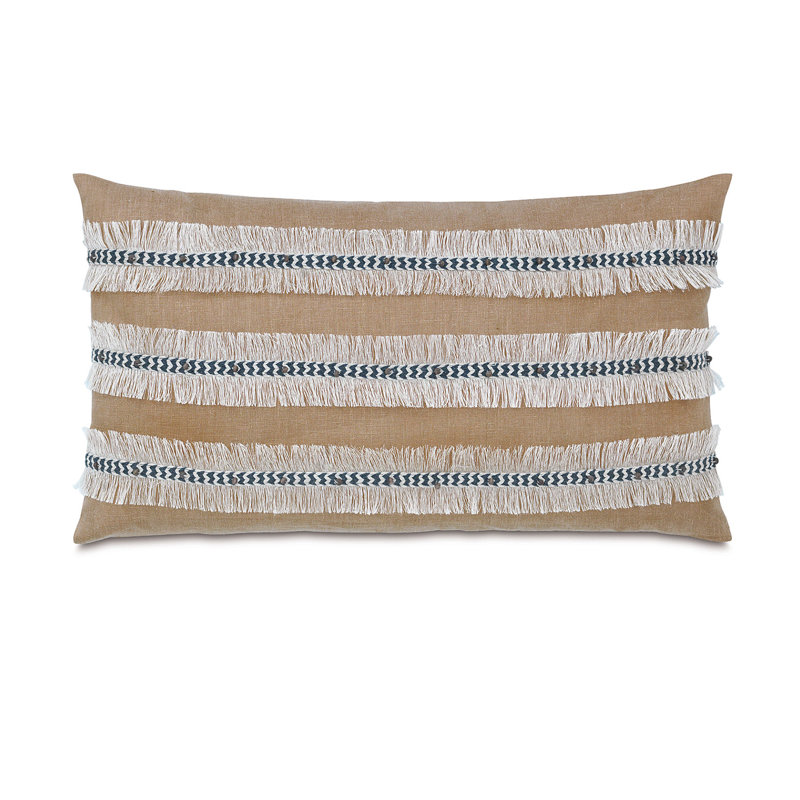 Naya Breeze Beige and White Linen Striped Lumbar Pillow
