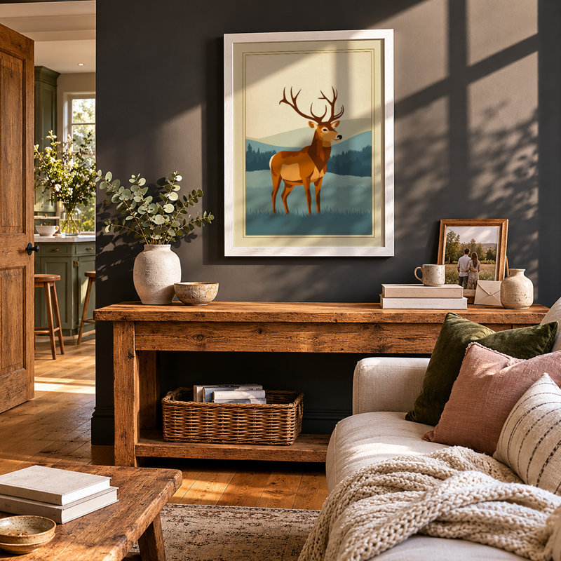 Mountain Deer Art Deco - Print, A2 - 59.4 x 42.0 cm, White