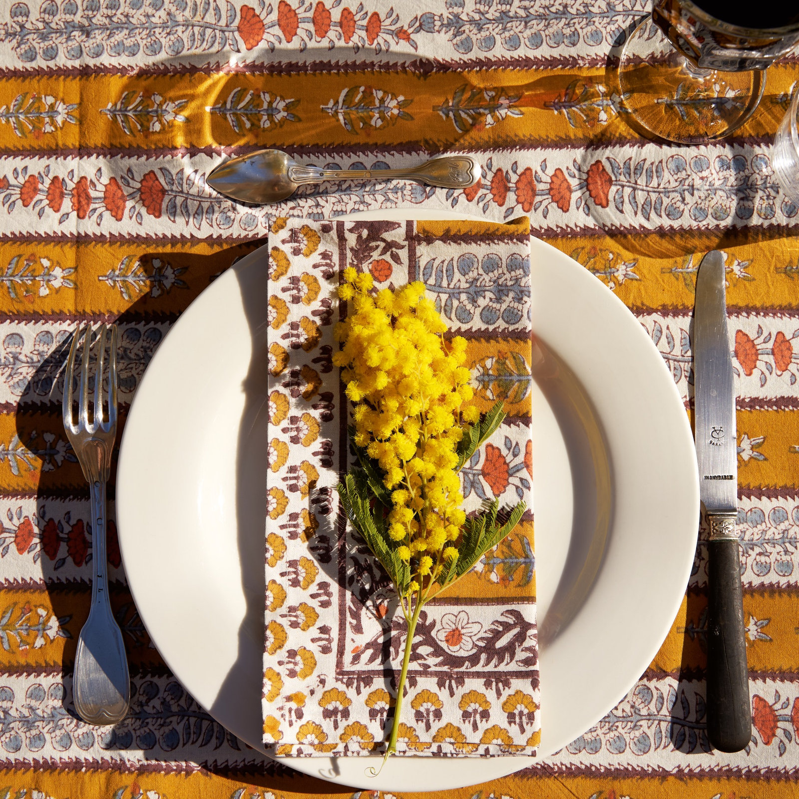 Charlemont Reversible Cotton Napkin, Dijon/Blue