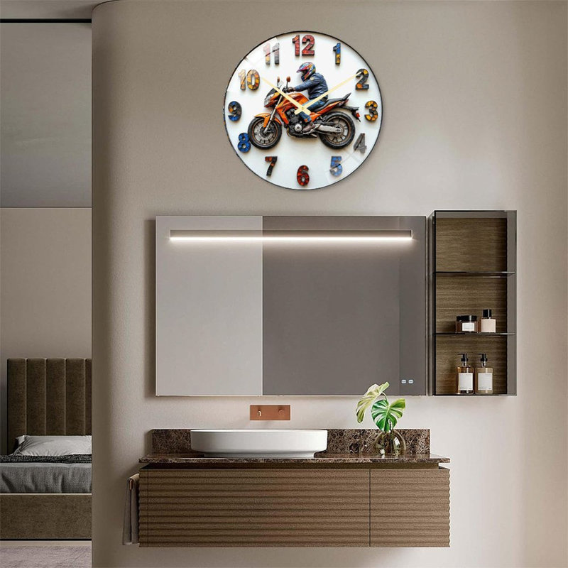 Horloge murale décorative de moto pour la maison ou le bureau - Horloge murale moderne en verre de 61 cm (24 po)