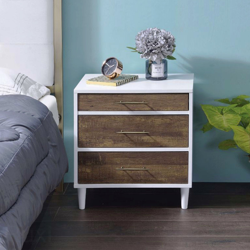 Two-Tone Finish Bedroom Nightstand With 3-Drawers