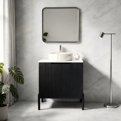 Bathroom Vanity with Sink, Freestanding Bathroom Storage Cabinet with 2 Doors, No Faucet