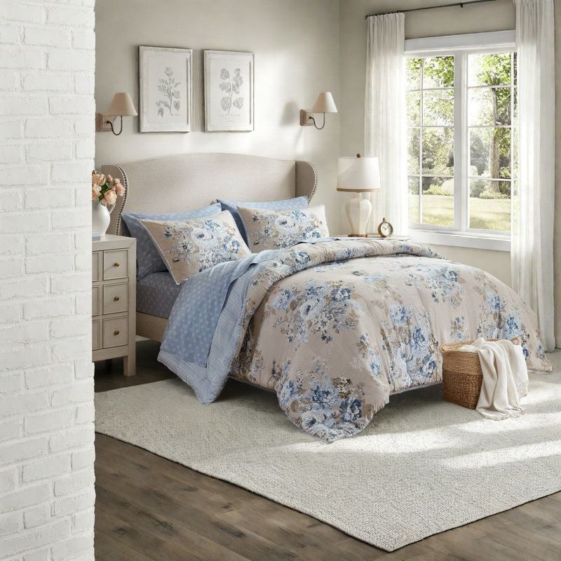 Ensemble de literie 5 pièces d'inspiration rétro, polyester, imprimé floral, confort toute l'année