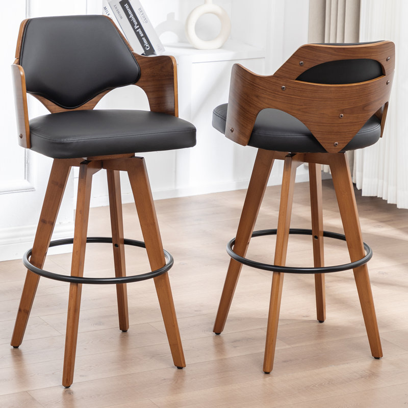 Swivel Upholstered Counter Stool, Black, Counter Stool (26.77" Seat Height)