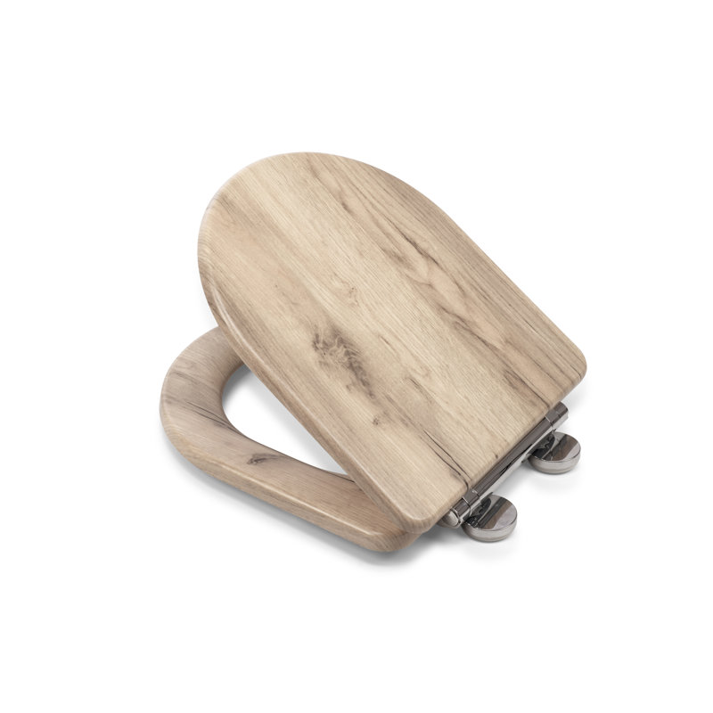 Varese Soft Close Toilet Seat - Quick Release Button for Easy Cleaning and Adjustable Hinges with Top and Bottom Fixings Included, Antibacterial Treated Surface (D-Shape Toilet Seat Grey Oak)