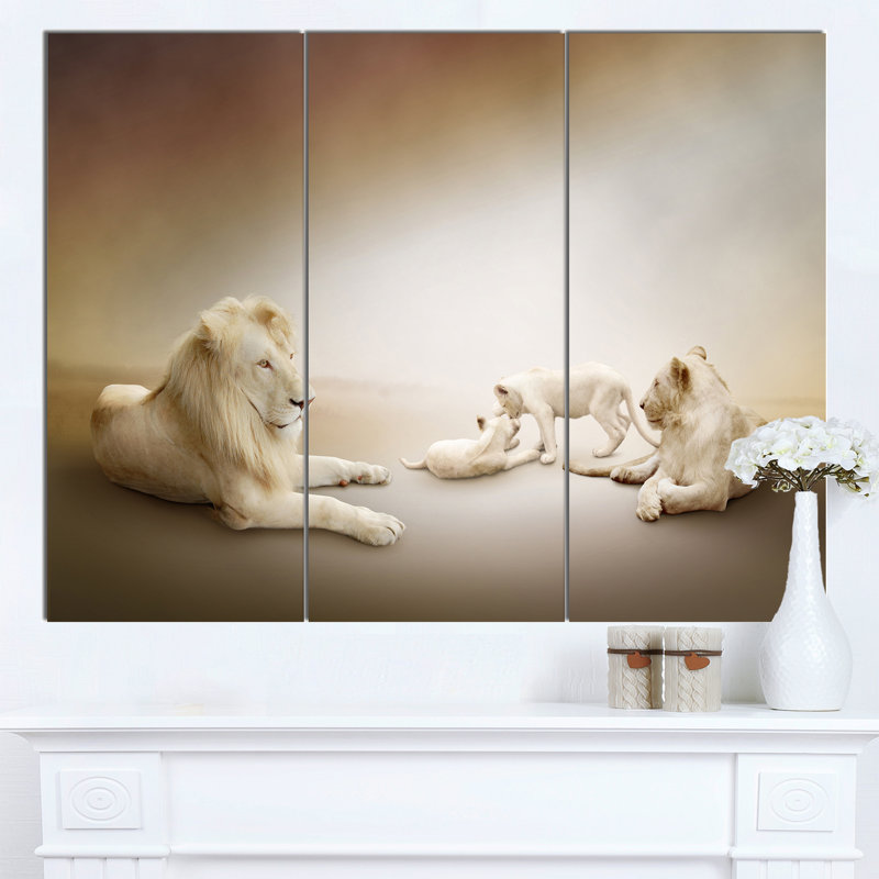 « white lion family », ensemble de 3 reproductions d’art mural sur toiles tendues