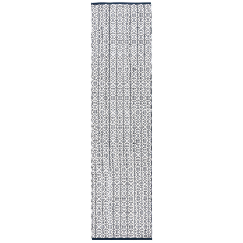 Tapis en laine / coton à tissage plat Palbo ivoire / bleu marine, Tapis de couloir 2 pi 3 po x 9 pi