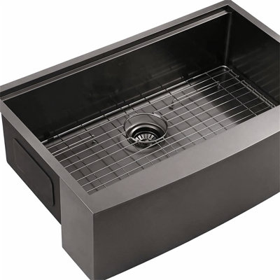 Farmhouse Sink Workstation - 30 Inch Kitchen Sink Gunmetal Black Stainless Steel 16 gauge Apron Front Kitchen Sink