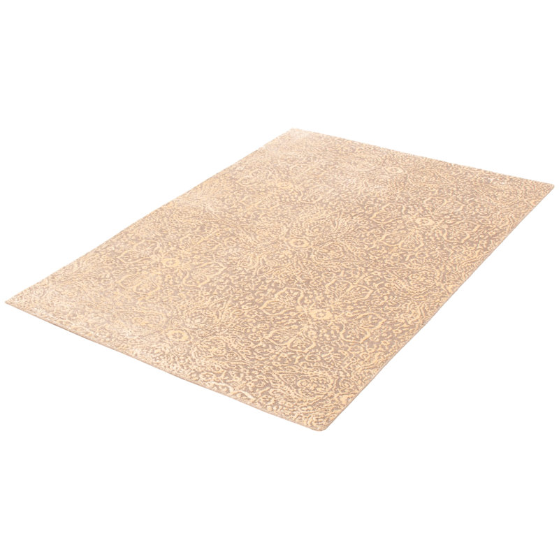 Tapis floral brun clair / gris noué à la main Floral