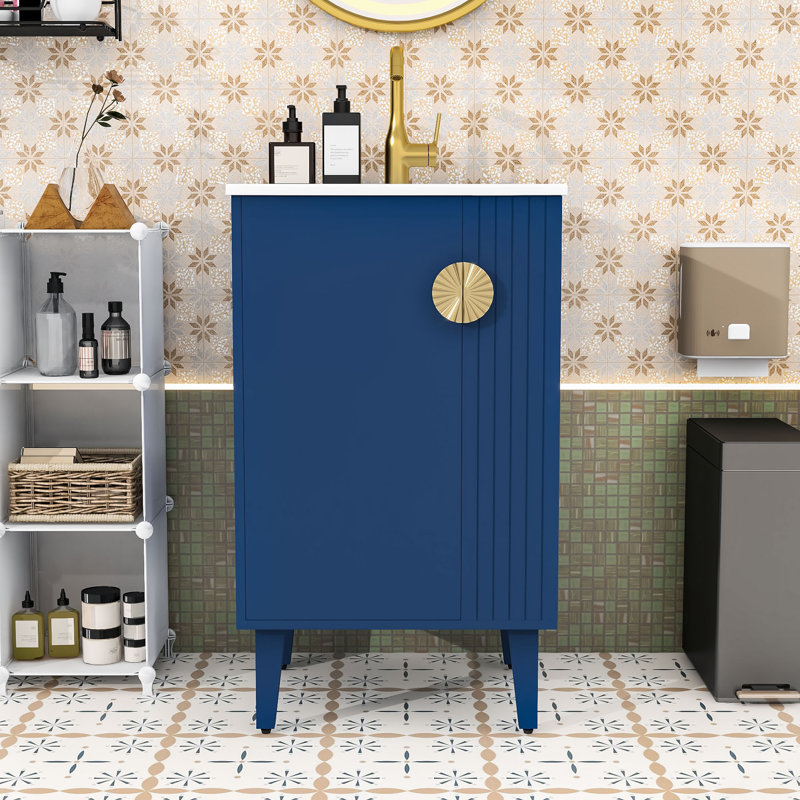 Elegant French Style Bathroom Vanity with Integrated Sink & Compact Design, Blue