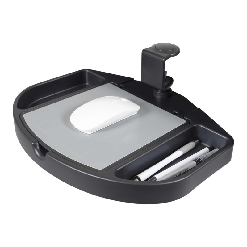 Inbox Zero Clamp On 360 Degrees Swivel Out Mouse Tray With Storage For Desks And Tables Up To 1.5 Thick