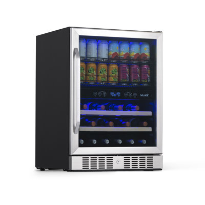 Newair 24" Built-in Dual Zone 20 Bottle and 70 Can Wine and Beverage Fridge