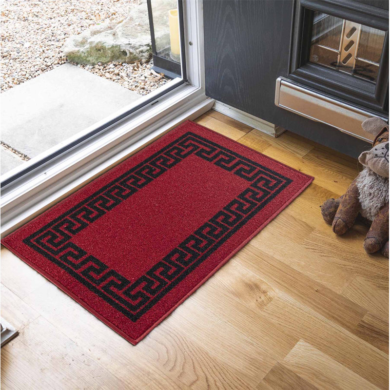 Rampzipoor Non-Slip Geometric Indoor Doormat, Red Black, Rectangle 57 x 90cm