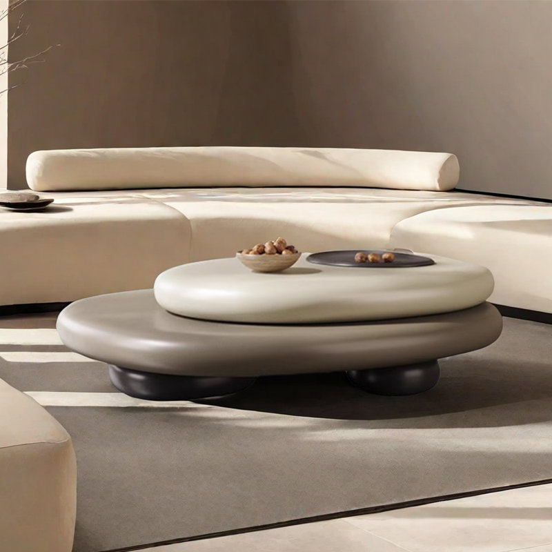 Pebble Shaped Rotating End Table Nesting Coffee Table